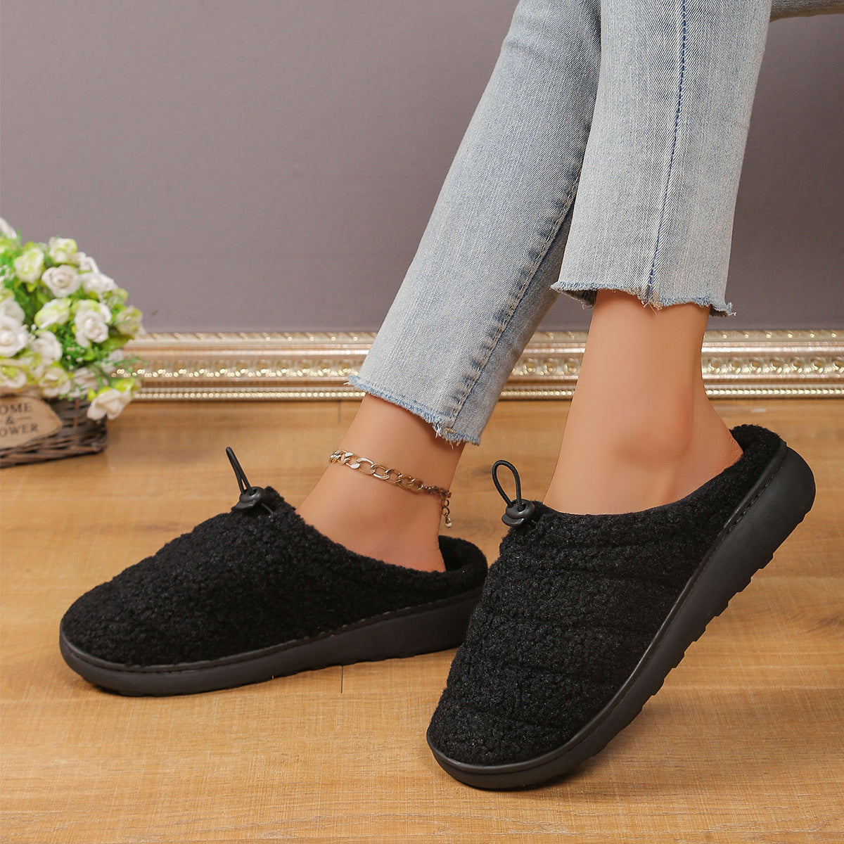 String Clip Adjustable Half Slippers Cotton Shoes Indoor And Outdoor